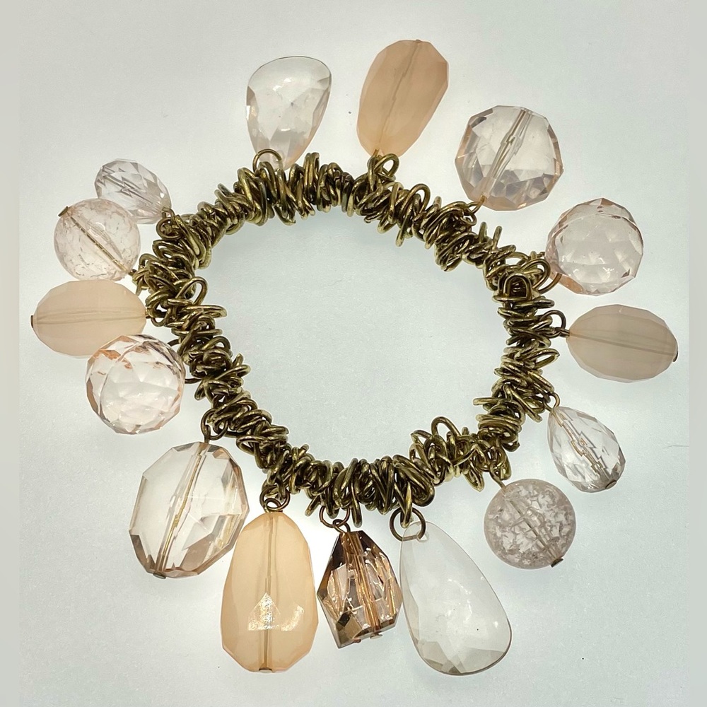 3 for $30 Vintage Gold Tone Stretch Linked Cha-Cha Dangle Lucite Charm Bracelet